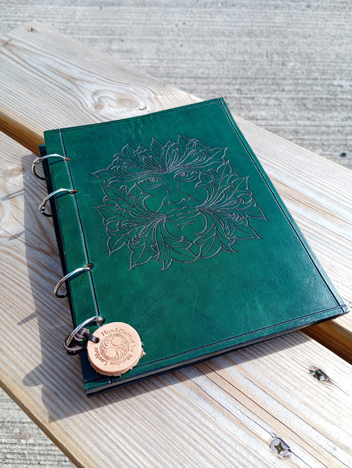 "Greenman" embossed leather plain paper folio