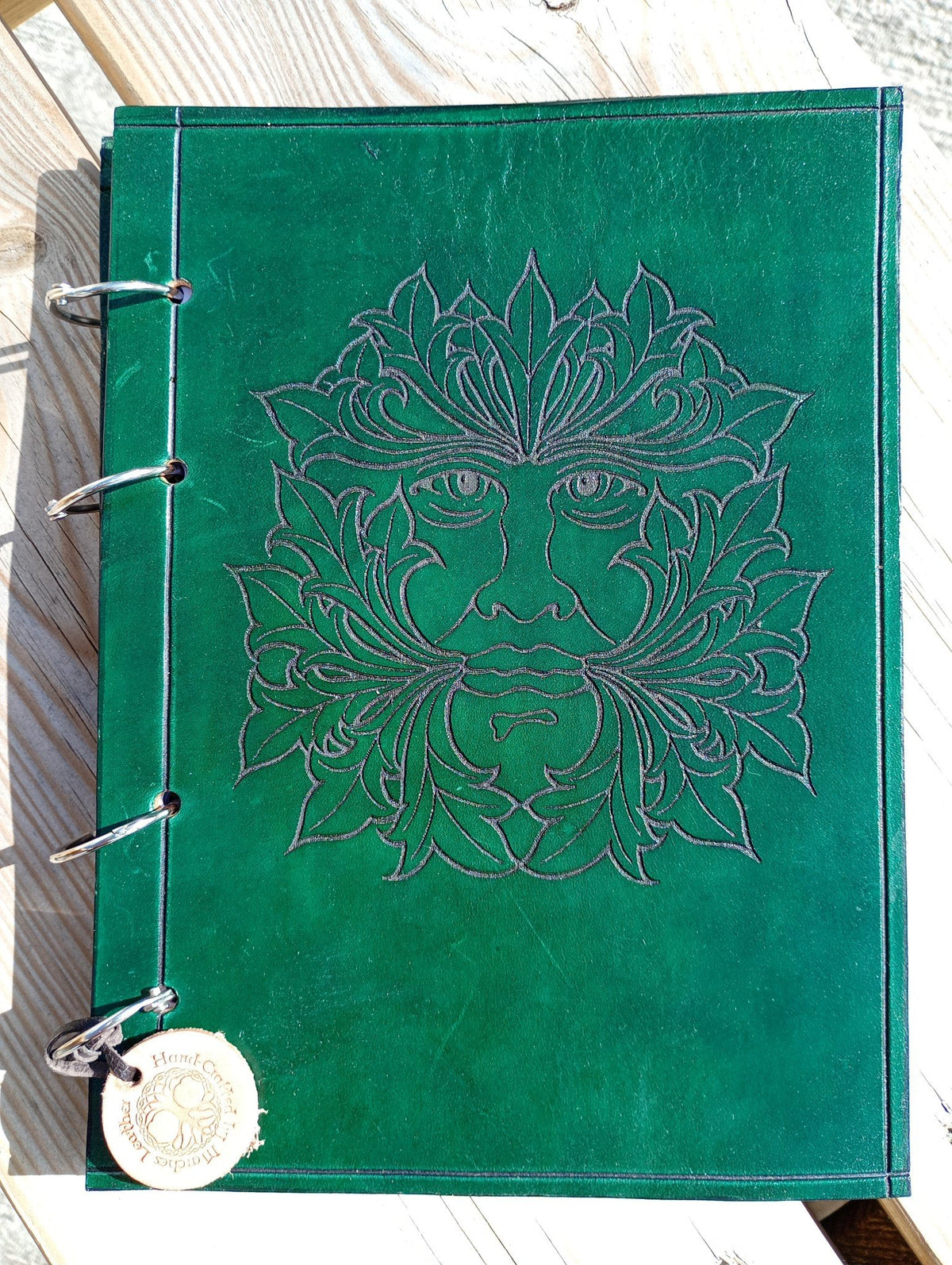 "Greenman" embossed leather plain paper folio